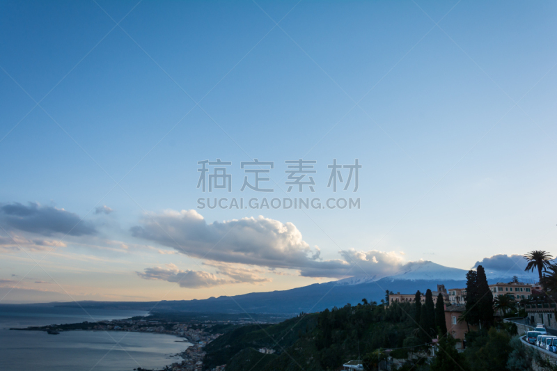 陶尔米纳,风景,埃特纳火山,海洋,背景,卡斯泰尔莫拉,水平画幅,无人,户外,拿索斯