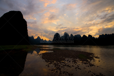 兴平,喀斯特,黄昏,岩层,水,旅游目的地,水平画幅,地形,岩石