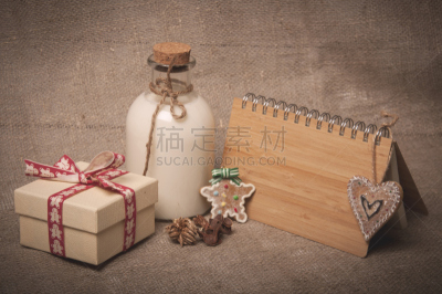 亚麻布,牛奶瓶,笔记本,包装纸,个人随身用品,新的,水平画幅,无人,装饰物