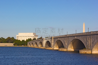 林肯纪念碑,风景,桥,纪念物,波托马克河,阿灵顿,阿林顿,水,水平画幅,无人