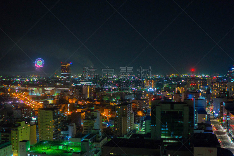 夜晚,办公室,美,城镇景观,水平画幅,无人,日本,夏天,新泻县,焰火