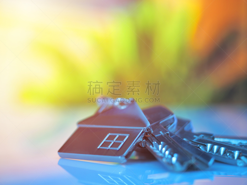 房屋,钥匙,小雕像,背景聚焦,书桌,背景分离,小的,钢铁,钥匙圈,豪宅