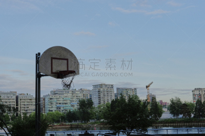 篮球场,都市风光,休闲活动,郊区,盾,曙暮光,球场,现代,运动,沥青