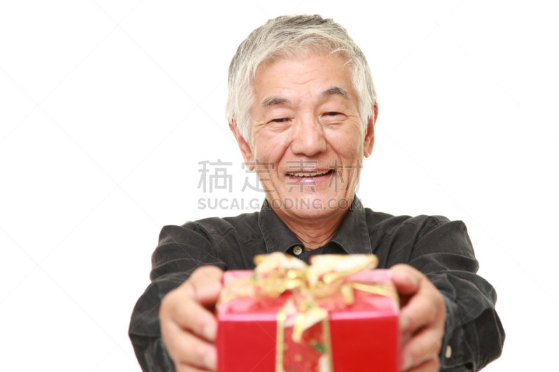 日本人,老年人,礼物,男人,水平画幅,蝴蝶结,纪念品,生日,长袖衫