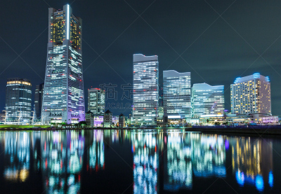 横滨,夜晚,城市天际线,留白,水平画幅,建筑,无人,日本,曙暮光,黄昏