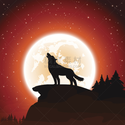 狼,天空,月亮,背景,丛林狼,狼人,死亡节,山,夜晚,绘画插图