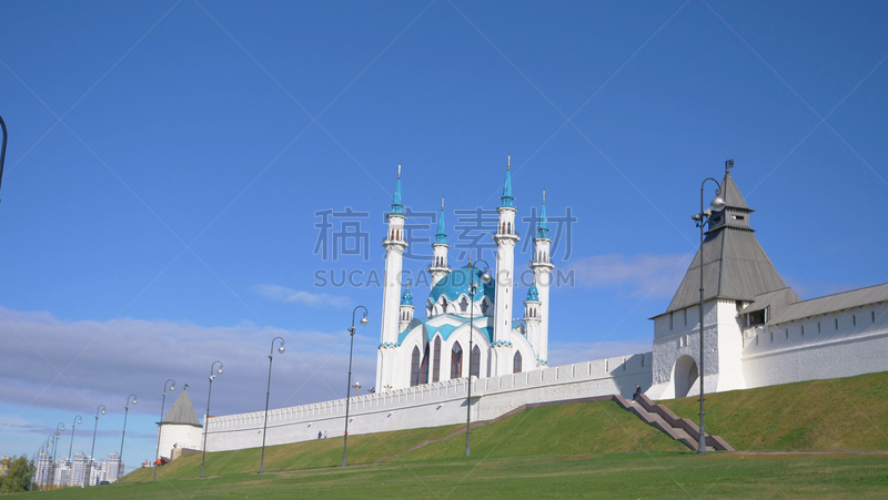 天空,建筑,蓝色,俄罗斯,复杂性,喀山克里姆林宫,国际著名景点,克里姆林宫,古老的