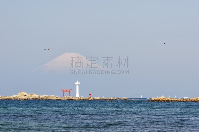 海岸线,横须贺,逗子市,鸟居,相模湾,富士山,天空,里山,水平画幅,无人