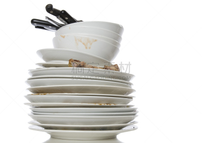 洗餐具,白色背景,白色,盘子,肮脏的,水平画幅,成品,银餐具,背景分离,叠