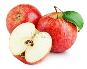 苹果,叶子,熟的,红色,一半的,白色,分离着色,水平画幅,素食,无人
