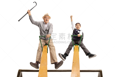 跷跷板,乐趣,快乐,祖父,孙子,背景分离,家庭,孙辈,平衡,面部表情