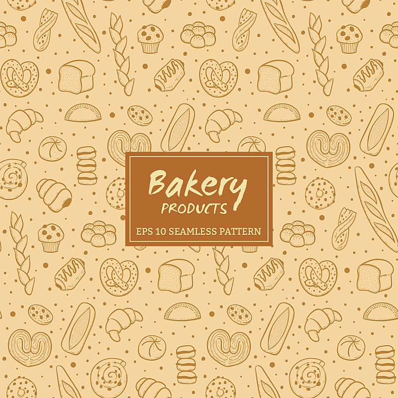Hand drawn bakery products seamless pattern