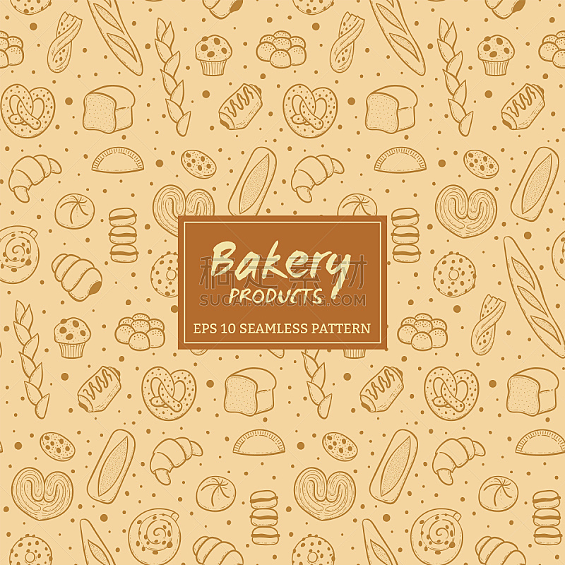 Hand drawn bakery products seamless pattern