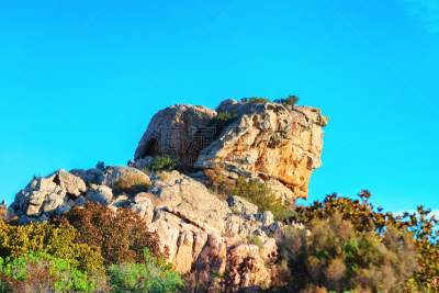 山,撒丁岛,意大利萨丁岛,天空,水平画幅,无人,户外,石材,城镇,风景