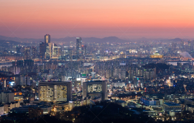首尔,城市天际线,市区,城市,韩国,水平画幅,山,夜晚,雪,无人