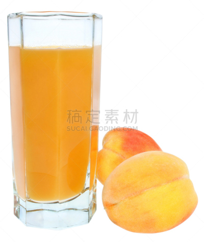 桃,垂直画幅,水果,无人,色彩鲜艳,玻璃,白色背景,果汁,熟的,背景分离