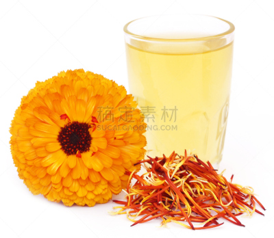 草药,corn marigold,玻璃杯,仅一朵花,草本,自然,印度草医学,水平画幅,无人,白色背景