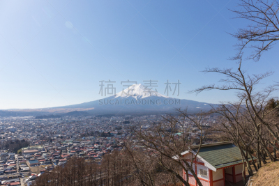 天空,富士山,蓝色,城市,火炬塔,正下方视角,美,水平画幅,早晨,旅行者