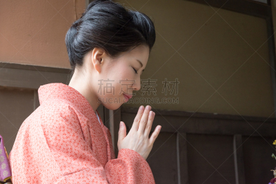 便装和服,日本人,女人,地藏菩萨,簪子,日本式短袜,和服腰带,顾客,商店,木屐