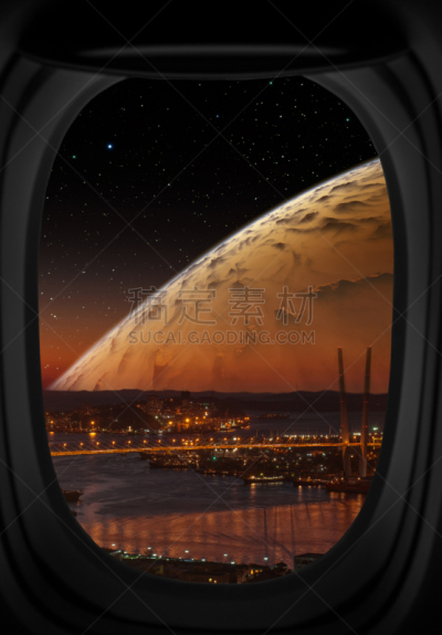 夜晚,行星,城市,巨大的,垂直画幅,未来,无人,绘画插图,太空船,太空旅行器