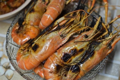 虾,格子烤肉,柠檬苏打水,牙科烧烤,清新,烤的,食品,泰国,烤肉架,柠檬