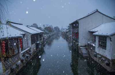 雪,小的,城镇,水,天空,台阶,灯笼,水平画幅,无人,传统