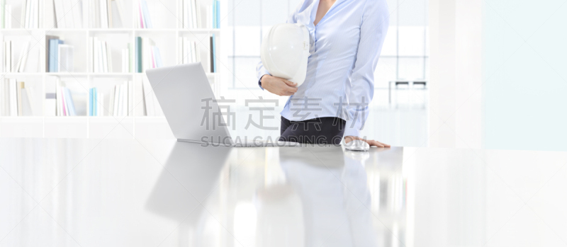 计算机,书桌,概念,办公室,安全的,拿着,运动头盔,平衡折角灯,保护,工作