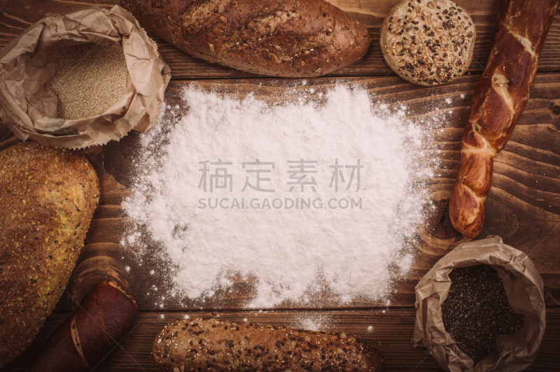 面包,木制,面粉,桌子,糖粉,与众不同,留白,鸡尾酒,乡村风格,充满的