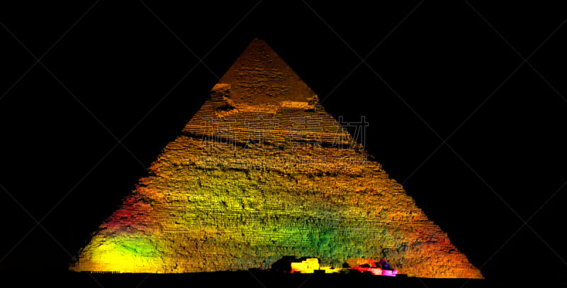 金字塔,天空,水平画幅,沙子,夜晚,轻的,古老的,埃及,吉萨,户外