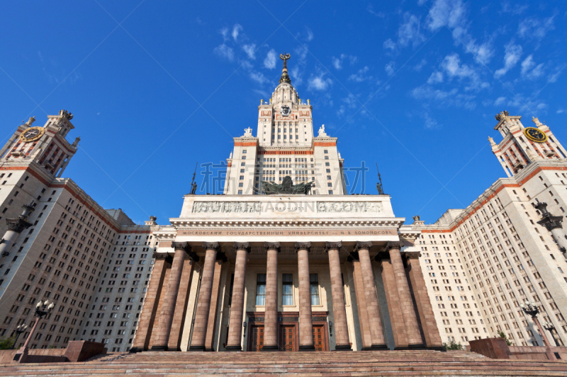 莫斯科,大学,Mikhail Lomonosov,州,建筑物门,麻雀山,大门,门,夏天