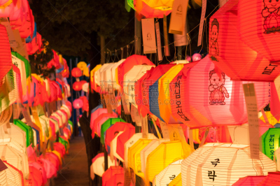 寺庙,江南区,佛陀的生日,纸灯笼,首尔,灯笼,旅游目的地,水平画幅,无人,生日