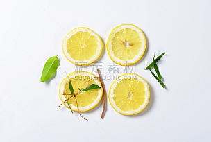 柠檬,切片食物,柑橘属,高视角,正上方视角,白色背景,水平画幅,无人,生食,部分
