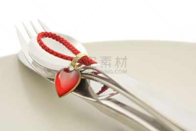 浪漫,晚餐,水平画幅,银色,无人,餐刀,组物体,特写,盘子,缎带