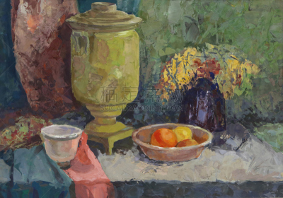 过时的,静物,俄式茶壶,黄铜,艺术家,绘画插图,古老的,古典式,金属