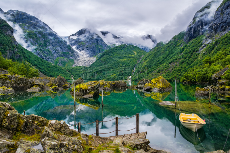 湖,地形,冰河,船,背景,山,自然美,挪威,水,天空