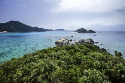 渡嘉敷岛,天空,水平画幅,沙子,岩石,无人,巨石,日本,户外,棕榈树