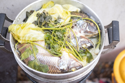 蒸菜,罗非鱼,蔬菜,泰国食品,水平画幅,膳食,海产,草,特写,泰国