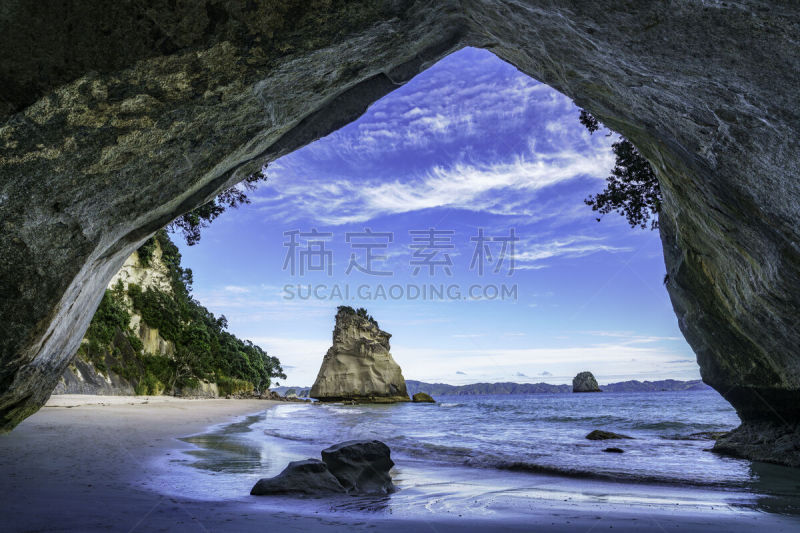 cathedral cove,新西兰,洞穴,科罗曼德尔半岛,看风景,水,沙子,岩层,夏天,拱门