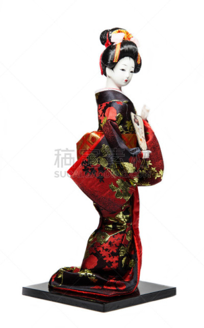 日本,娃娃,艺妓,可爱的,亚洲,和服,白色背景,背景分离,垂直画幅,玩具
