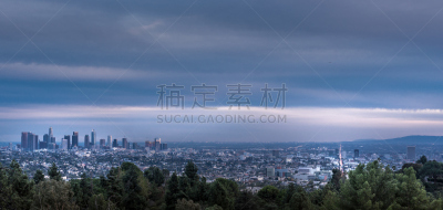 全景,城市天际线,洛杉矶,市区,天空,留白,水平画幅,高视角,夜晚,无人