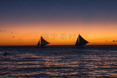 桨叉架船,有帆船,一个人,远距离,长滩岛,菲律宾,帆船,水,天空,留白