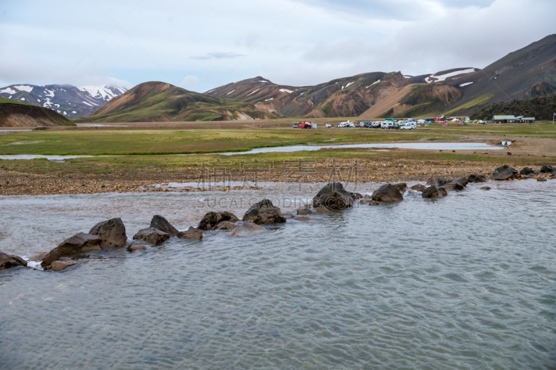 火山,兰德玛纳,fjallabak nature reserve,冰岛国,山,灰色,橙色,雪,草,色彩鲜艳