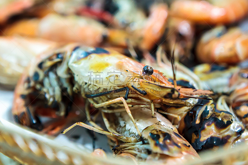 螯虾,格子烤肉,水平画幅,橙色,无人,膳食,海产,明虾,甲壳动物,美味