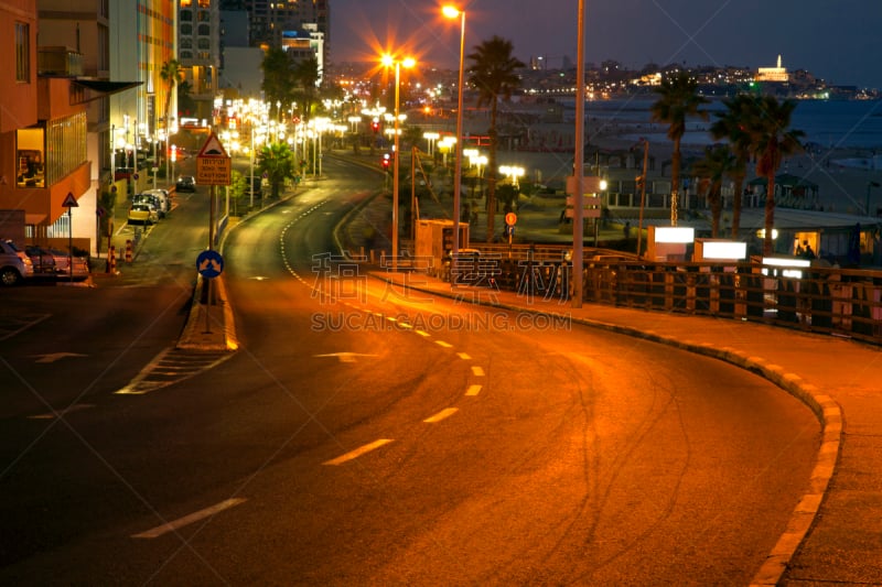 海滩,木板路,黄昏,特拉维夫,天空,留白,沙子,夜晚,古城,清真寺