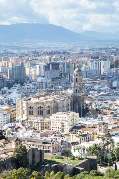 Aerial view of Malaga Cathedral from the Alcazaba citadel, Andalusia