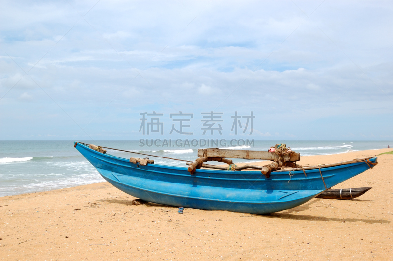 斯里兰卡,船,桨叉架船,传统,本托特,水,天空,水平画幅,沙子,无人