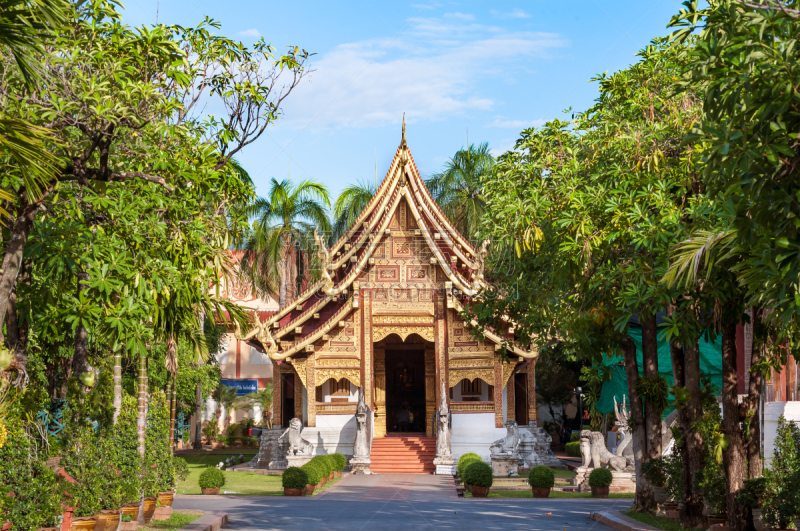 帕辛寺,泰国,清迈省,康巴,寺庙殿堂,拉那风景饭店,外立面,水平画幅,无人,户外