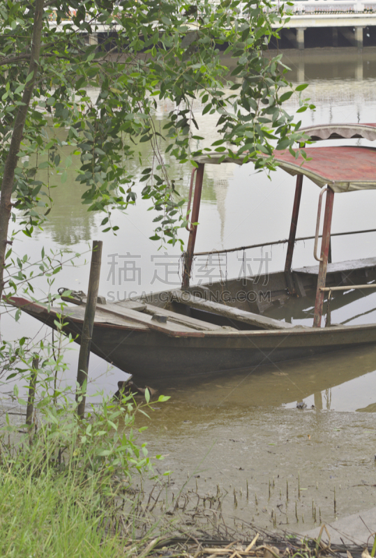 船,河流,木制,侧面视角,泳道,在下面,屋顶,被抛弃的,划艇,传统