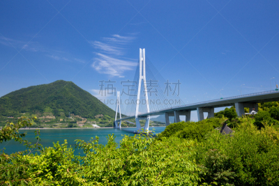 日本,濑户内海,桥,天空,水平画幅,无人,蓝色,诺曼底大桥,斜拉桥,自行车