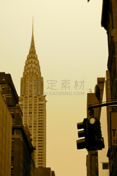 克莱斯勒大厦,垂直画幅,美国,无人,城市生活,城市,红灯,纽约,国际著名景点,摩天大楼